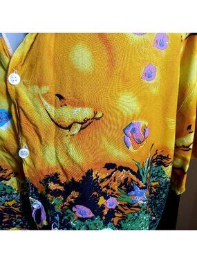 True Vintage Hawaiian Shirt XL Rayon Ocean-Themed Dolphins & Fish Print